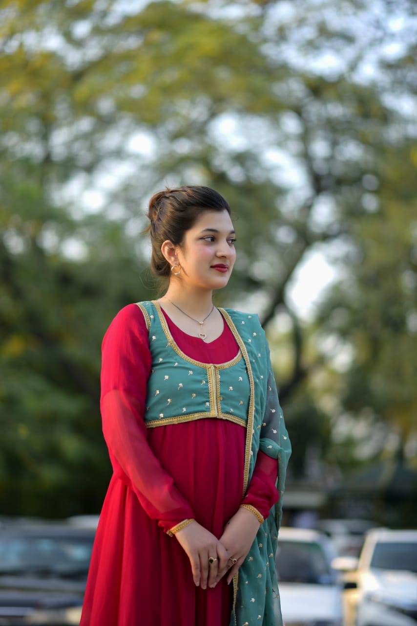 Chiffon Frock with attach Chiffon Koti and Chiffon Dybatta