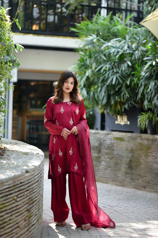 Farshi Shalwar Silk Fabric with Hand Embriodery