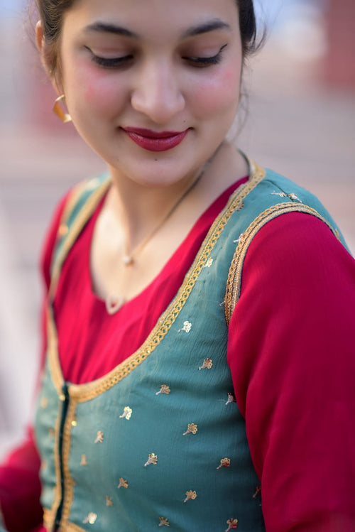 Chiffon Frock with attach Chiffon Koti and Chiffon Dybatta