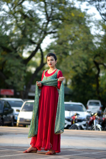 Chiffon Frock with attach Chiffon Koti and Chiffon Dybatta