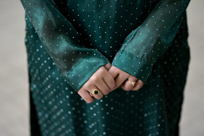 Green Korean Silk Dress with Stones Seesha Silk Dubatta with Silk Border