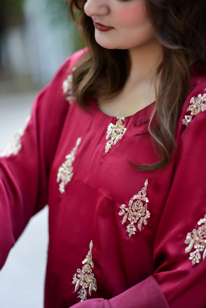 Farshi Shalwar Silk Fabric with Hand Embriodery