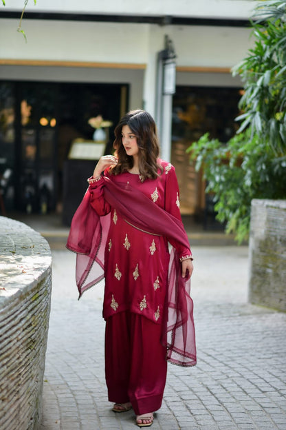 Farshi Shalwar Silk Fabric with Hand Embriodery