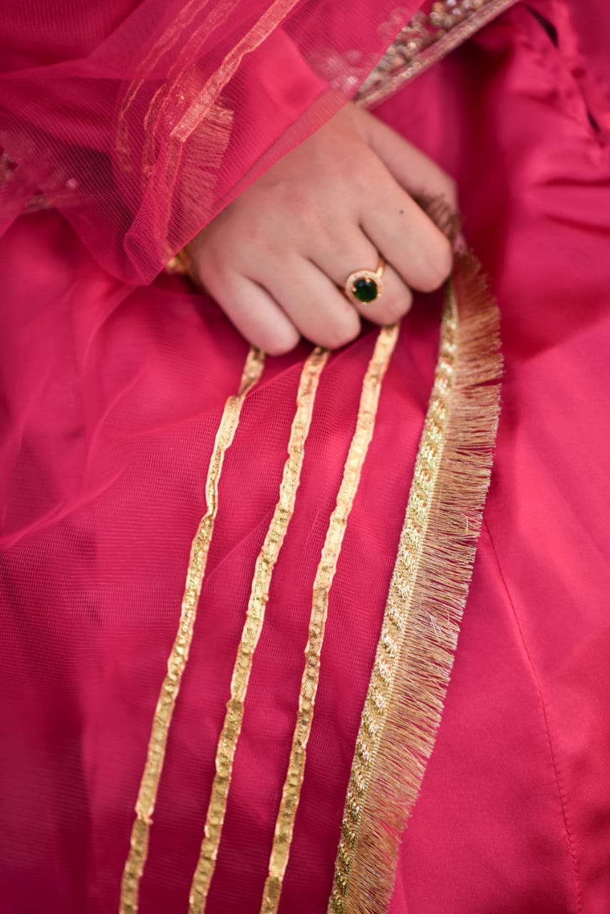 Pink Lengha Shamoz Silk Fabric