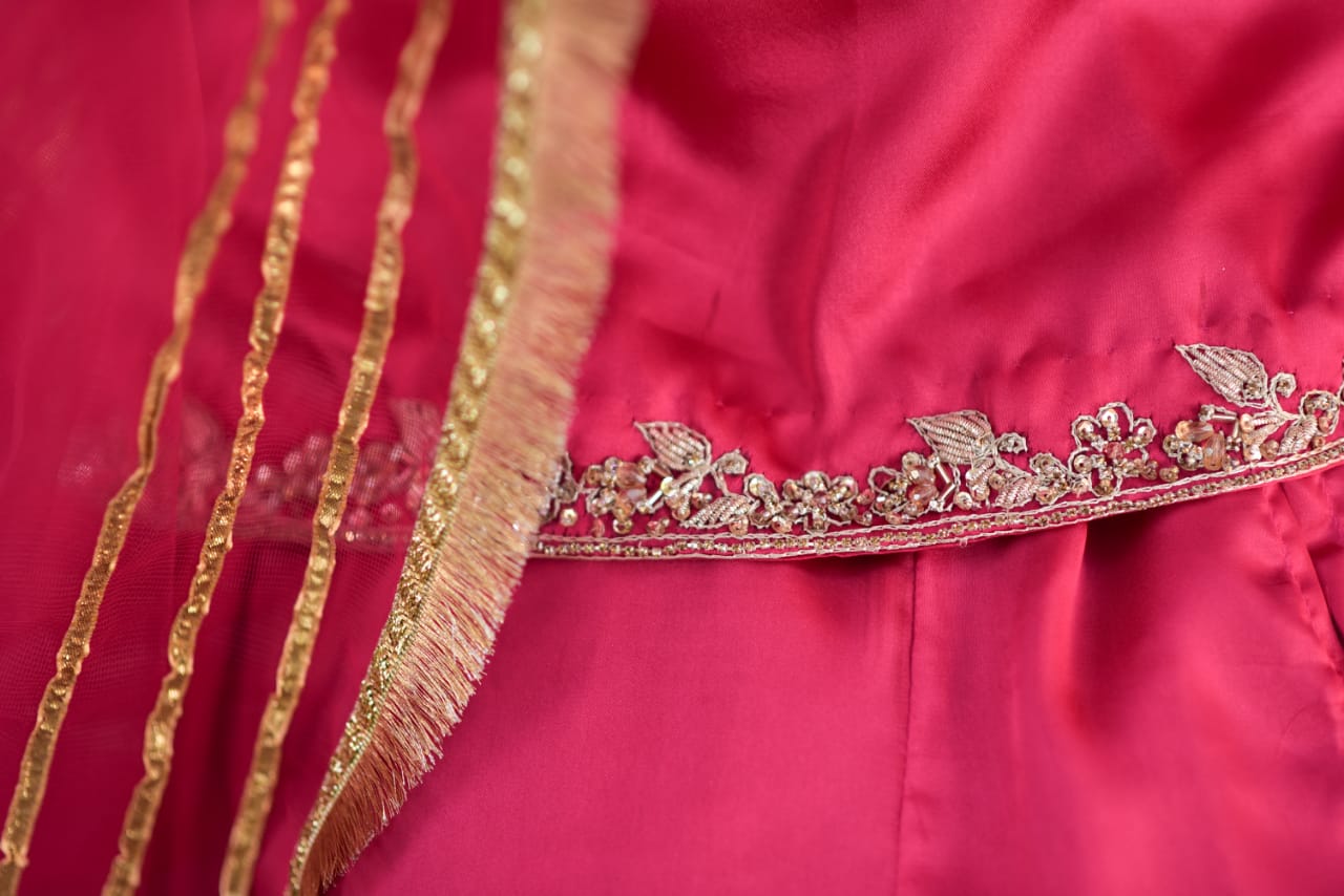 Pink Lengha Shamoz Silk Fabric
