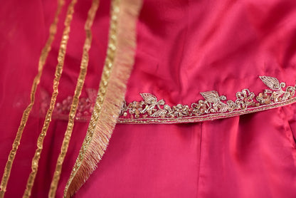 Pink Lengha Shamoz Silk Fabric
