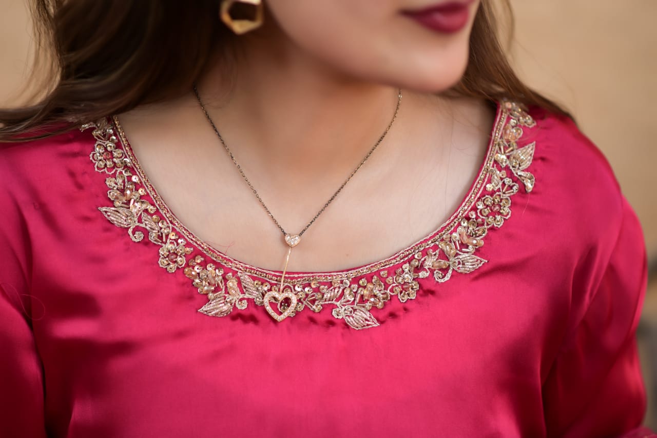 Pink Lengha Shamoz Silk Fabric